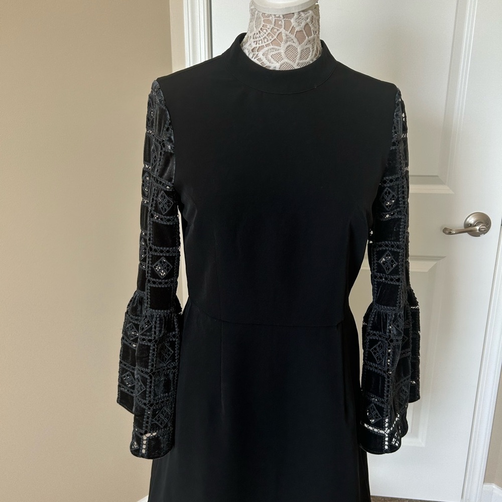 French Connection Black Long Sleeve Lace Panel Dress